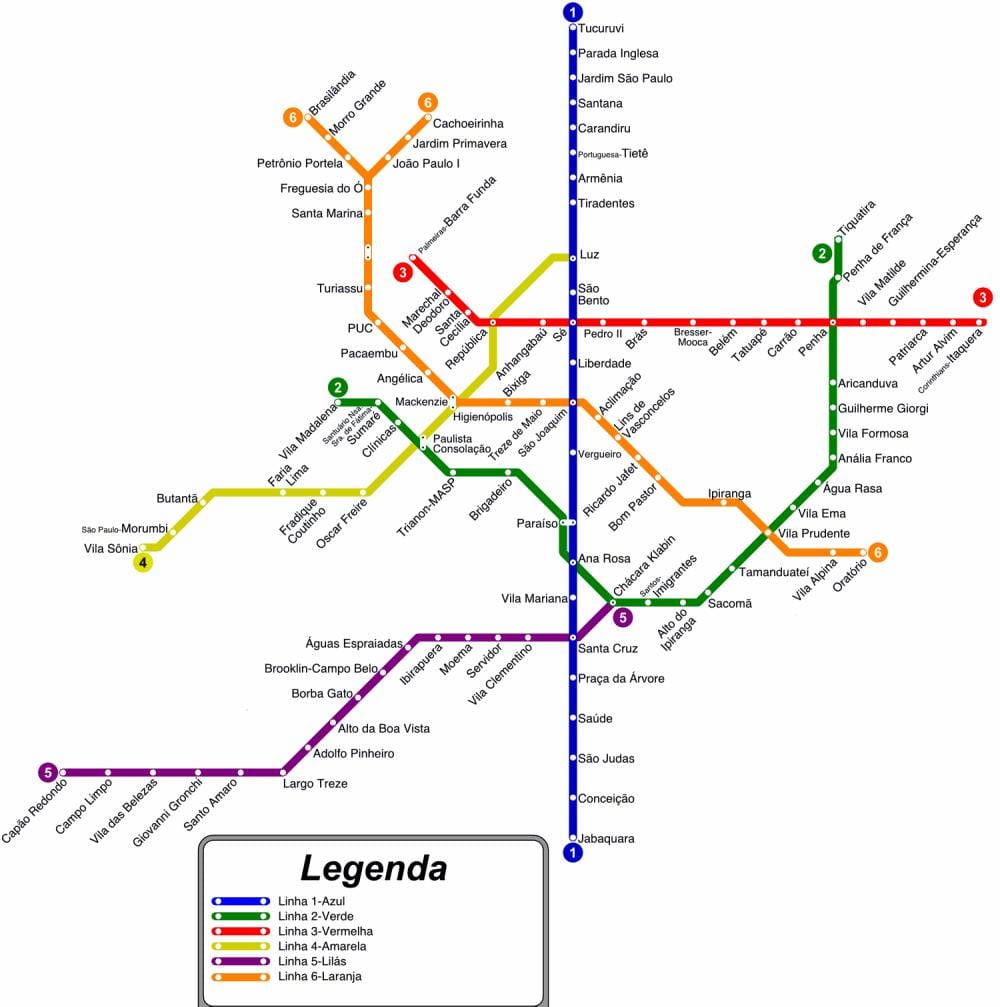 Mapa metra w Sao Paulo
