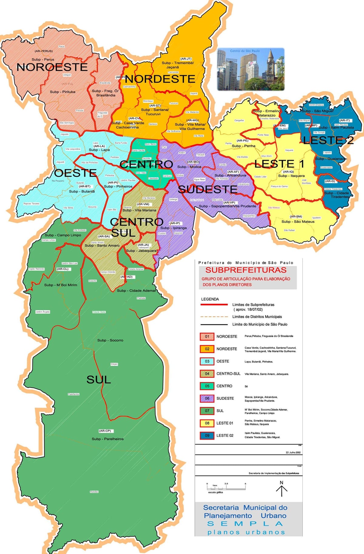 Dzielnice San Paulo, Brazylia mapa