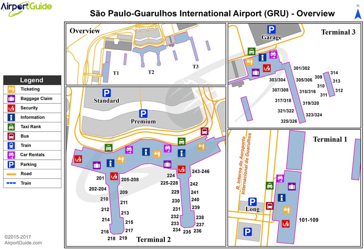 Sao Paulo GRU terminalem mapie